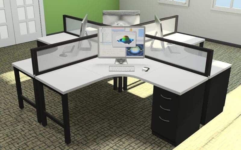 4 person desking unit with frosted glass