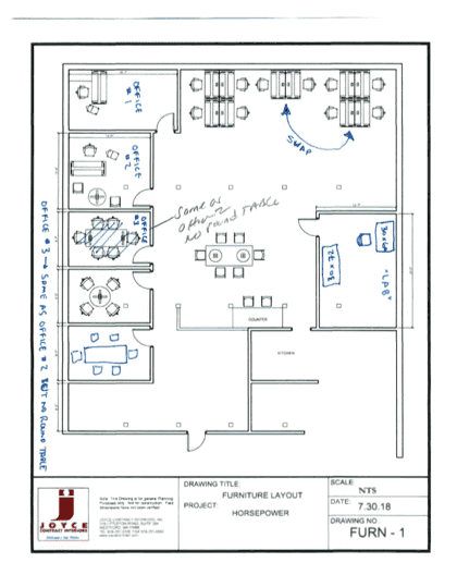 CAD floor plan design for startup office