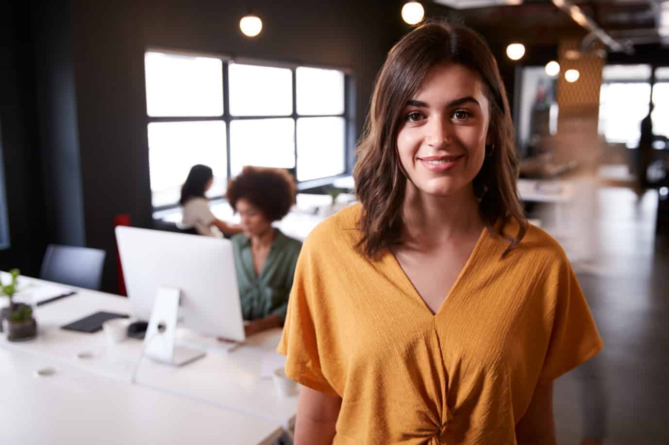 Woman in flexible office environment