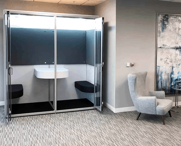 office phone booths in a modern setting