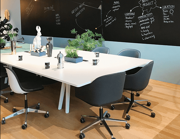 meeting room with chalkboard