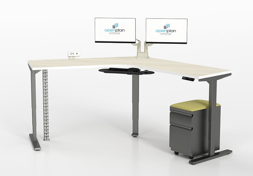 L-shaped height adjustable desk